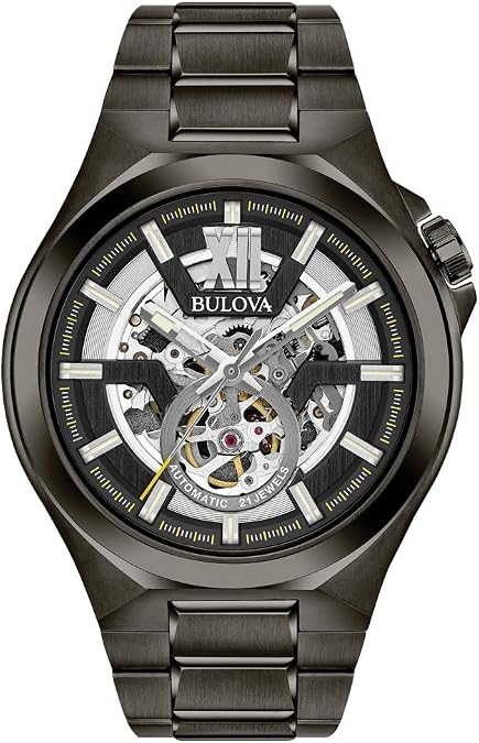 Bulova Men Analog Automatic Watch with Stainless Steel Strap 98A179, Black, Modern