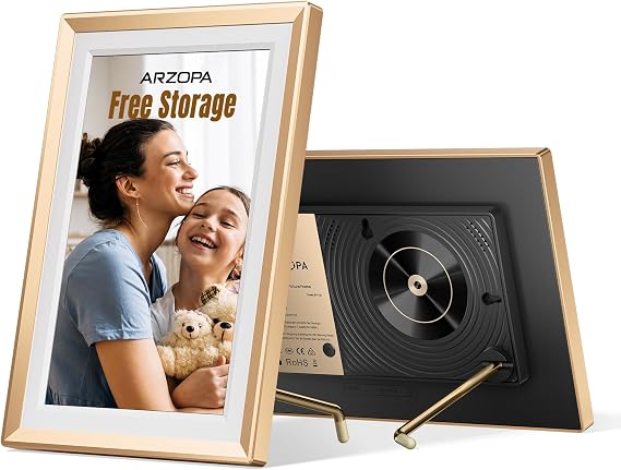 ARZOPA D10 Metal Digital Picture Frame Free Cloud Storage No Subscription 10.1" HD Anti-Glare Touchscreen Load Photos & Videos from Phone Ideal for Thoughtful Gifting Exquisite - Champagne Gold
