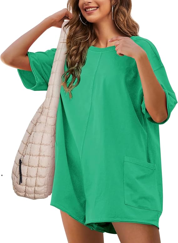 Womens Oversized Tee Rompers Athletic Workout Jumpsuit Overalls