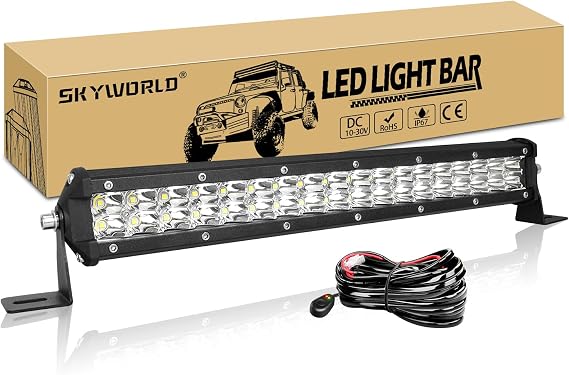 SKYWORLD 15Inch 108W Dual Row LED Work Light Bar 10800LM Spot Beam Fog Lights 6000K Offroad Driving Lamp for Trucks Car ATV SUV 4X4 4WD with Off Road Wiring Harness LED Bar