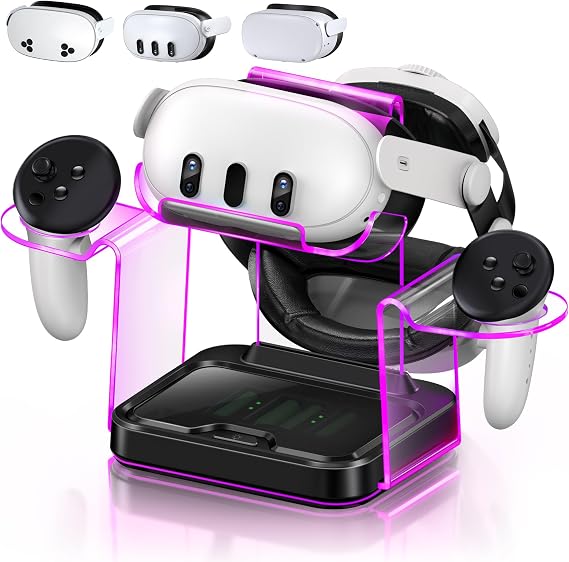 Kickdot Charging Dock for VR 3S/3/2 Headset with LED Indicator, VR 3 Headset Accessories Incl. Fast Charging Station, VR 3S Charger Adapter, 4x1100mAh Rechargeable Batteries