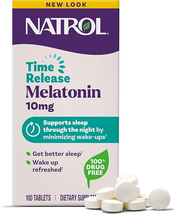 Natrol Melatonin 10 mg Time Release, Nighttime Sleep Aid, 100 Tablets | Dietary Supplement to Minimize Wake Ups, 100% Drug-Free, Non-Habit Forming, For Occasional Sleeplessness, 100 Day Supply