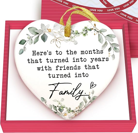 GOSSBY Friendship Ornament for Women for Friend - Friends that Turned into Family - Heart-Shaped Ceramic Xmas Decoration for Tree 2025