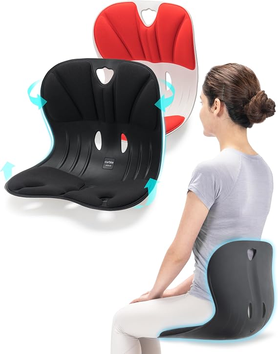 curble WIDER 2PACK, Ergonomic Lower Back Support Chair, Lumbar Support for Back Posture Corrector and Low Back Pain Relief, Portable, for Office Chair and Work form Home (2 Pack Black Red)