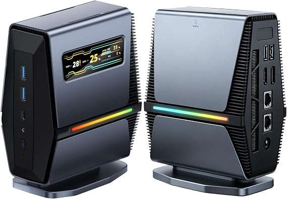 Mini PC LED Display AMD Ryzen 7 8745HS 16GB DDR5 1TB SSD Dual 2.5G LAN | Zen 4 8-Core 16-Thread CPU Radeon Graphics LED System Display Tool-free Upgrade PCIe 4.0 WIN 11 Pro WiFi6E Triple 4K