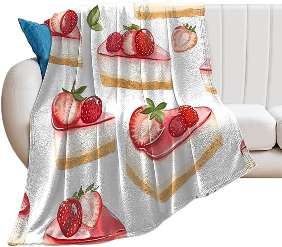 Strawberry Basque Cheesecake Blankets And Throws Fleece Soft Cozy Lightweight Plush Blanket for Sofa Couch Bed 30"*40"（76 * 100cm）
