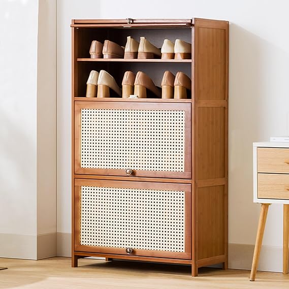 Narrow Entryway Shoe Rack, Tall Multi-Layer Shoe Storage Cabinet with Flip Drawers, Bedroom & Hallway Organizer, Space-Saving Shoe Shelf (70x33x106cm)