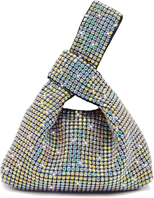 Miuco Mini Rhinestone Hobo Dumpling Bag Crystal Evening Bucket Handbag Bling Sparkling Clutch Crossbody Bag