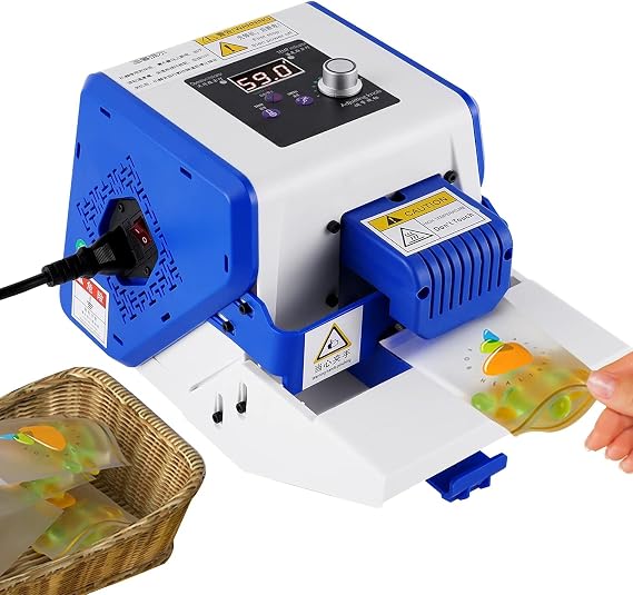 JIAWANSHUN Automatic Continuous Band Sealer Machine with Digital Temperature & Speed Control - Plastic/PVC Bag Sealer for Commercial, Home Kitchen, Cookies Packaging - 110V Desktop Design