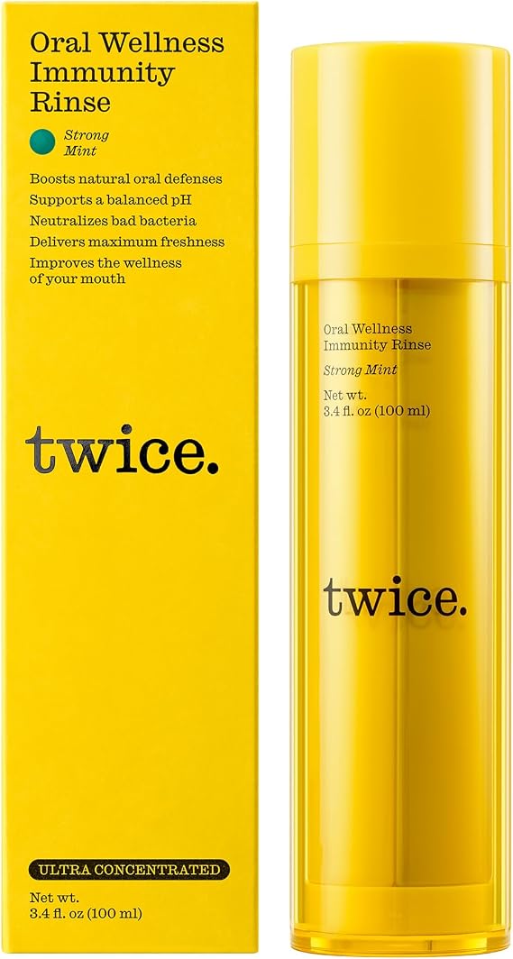 Twice Immunity Rinse pH Balanced Mouthwash, Alcohol-Free, Ultra Concentrated, Strong Mint Flavor - for Fresh Breath & Daily Oral Care, 3.4oz, 70 uses
