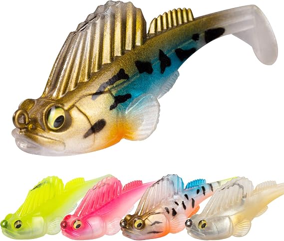 Basskiller 5pcs Fishing Lures Saltwater, Bass Fishing Lures, Fin Guarded Hook Bluegill Swimbait, Enticing Action Soft Plastic Swimbaits for Muskie Walleye, Fishing Bait Freshwater with Soft Tail