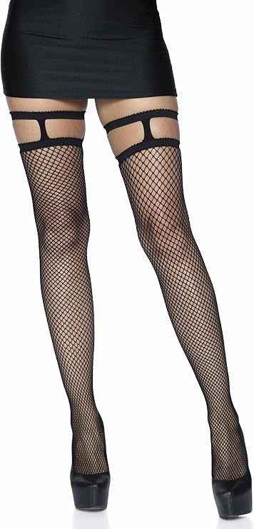 Leg Avenue womens Fishnet Thigh Highs With Garter Top