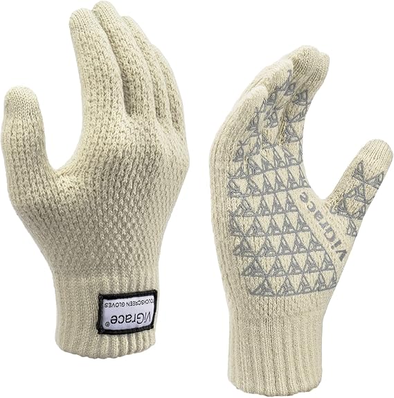 ViGrace Winter Warm Touchscreen Gloves for Men and Women Touch Screen Fleece Lined Knit Anti-Slip Wool Glove