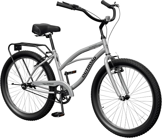 Outroad 24/26 Inch Beach Cruiser Bike for Women,Single Speed Commuter Bicycle for Adult Men and Women, High-Carbon Steel, V-Brakes Comfortable City Bikes with Rear Rack