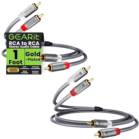 GEARit RCA Cable (1FT) Bundle RCA Cable (3.3FT), 2RCA Male to 2RCA Male Stereo Audio Shielded Braided Stereo for Home Theater, HDTV, Amplifiers, Hi-Fi Systems, Car Audio, Speakers