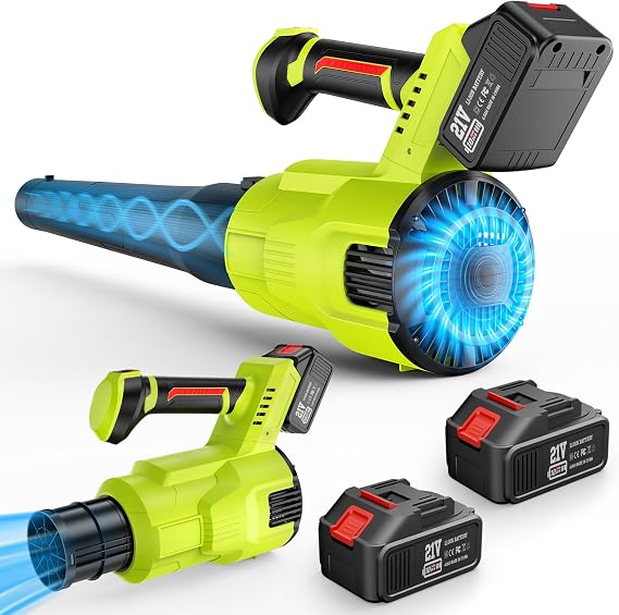 Electric Leaf Blower Cordless, 320 km/h & 3 Speed Levels High Speed with 8000mAh Batteries, Handheld Leaf Blowers for Lawn Care, Stepless Speed, Portable Lightweight Grass Blower for Leaves,Snow,Dust