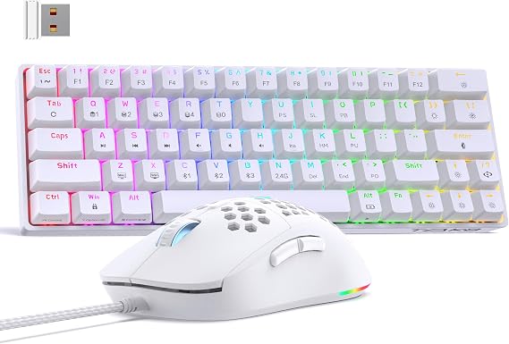 DIERYA T63 60% Wireless Gaming Keyboard | M1SE Mouse | RGB Backlit | Anti-Ghosting | 12800DPI | PC Gaming Keyboard and Mouse | White