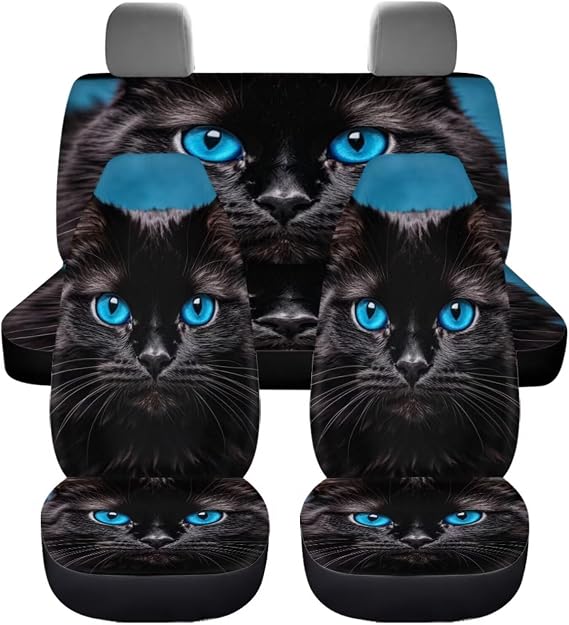 BIGCARJOB Black Cat Car Seat Covers Back Seat Protector Split Bench Cover,Universal Interior Accessories Set 4 pcs Auto Pet Dog Protector Pads Set