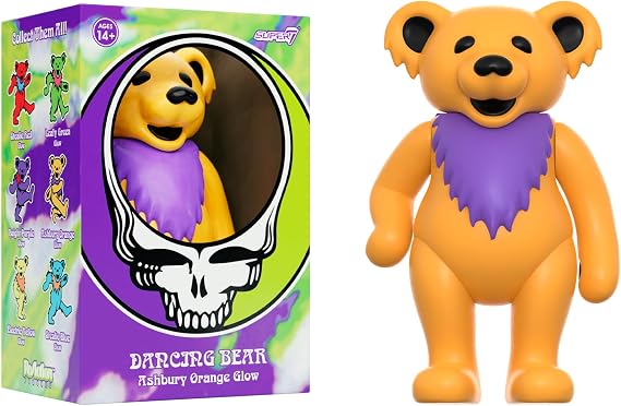 Super7 Grateful Dead Dancing Bear (Glow in The Dark) - 3.75" Grateful Dead Action Figure with Peg Stand Accessory Classic Music Collectibles and Retro Toys