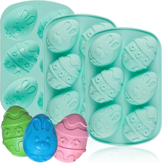 3Pack Jumbo Easter Chocolate Molds,6 Cavities Non-stick Bunny Egg Silicone Mold, Easter Egg Jello Mold for Easter Breakable Chocolate,Muffin Cupcake,Chocolate Bomb,Pudding,Mousse,Handmade Soap