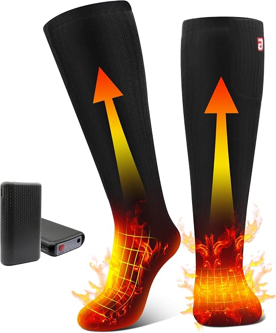 Rechargeable Heated Socks for Teenagers Youth, Electric Battery Powered Thermal Socks with 3 Heating Levels for Skiing, Camping, School Commutes & Winter Sports