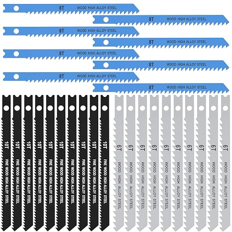 25pcs Jig Saw Blade Set 6T 8T 10T High Carbon Steel Assorted Saw Blades with U-shank Fast Cut Down Jigsaw Blade Woodworking Tool for Wood Metal Plastic Cutting ZHAZHAMO