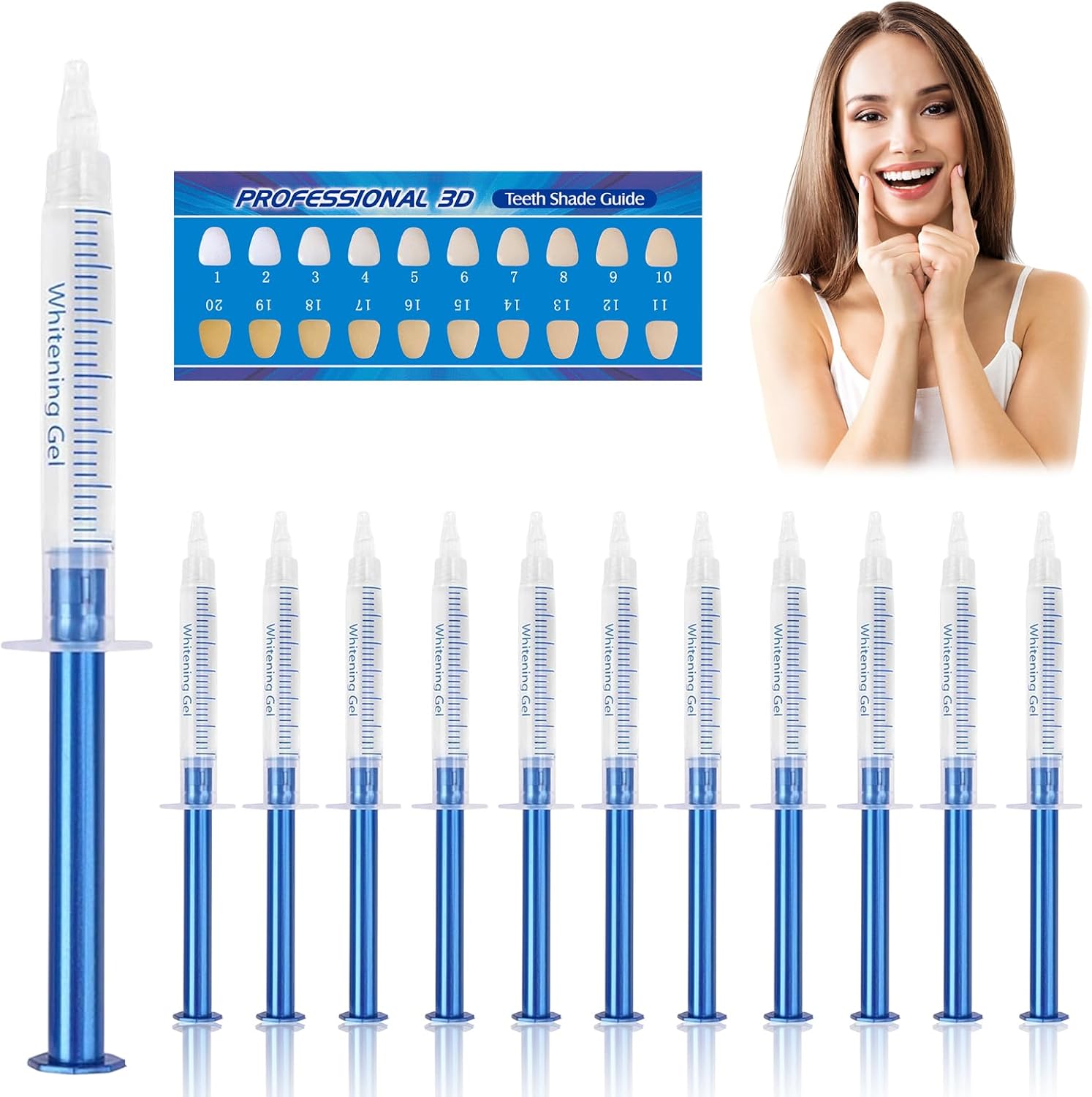 12pcs Teeth Whitening Gel,Gentle Whitening Gel with Teeth Shade Card for Trays Daily Care,Brighten and Gum Care（3ml ）