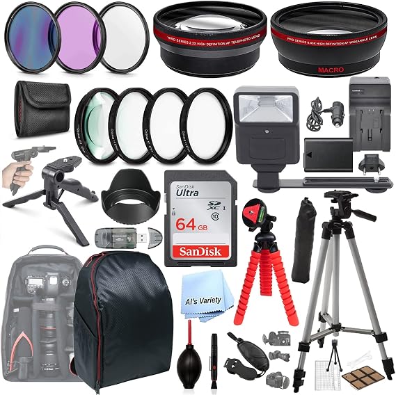 Als Variety 55mm Accessory Bundle with HD Filters, Close Ups, 64GB Memory, Backpack, Flash, Auxiliary Lenses, Battery for Sony Alpha A7, A7 II, A7R, A7R II, A7S, A7S II