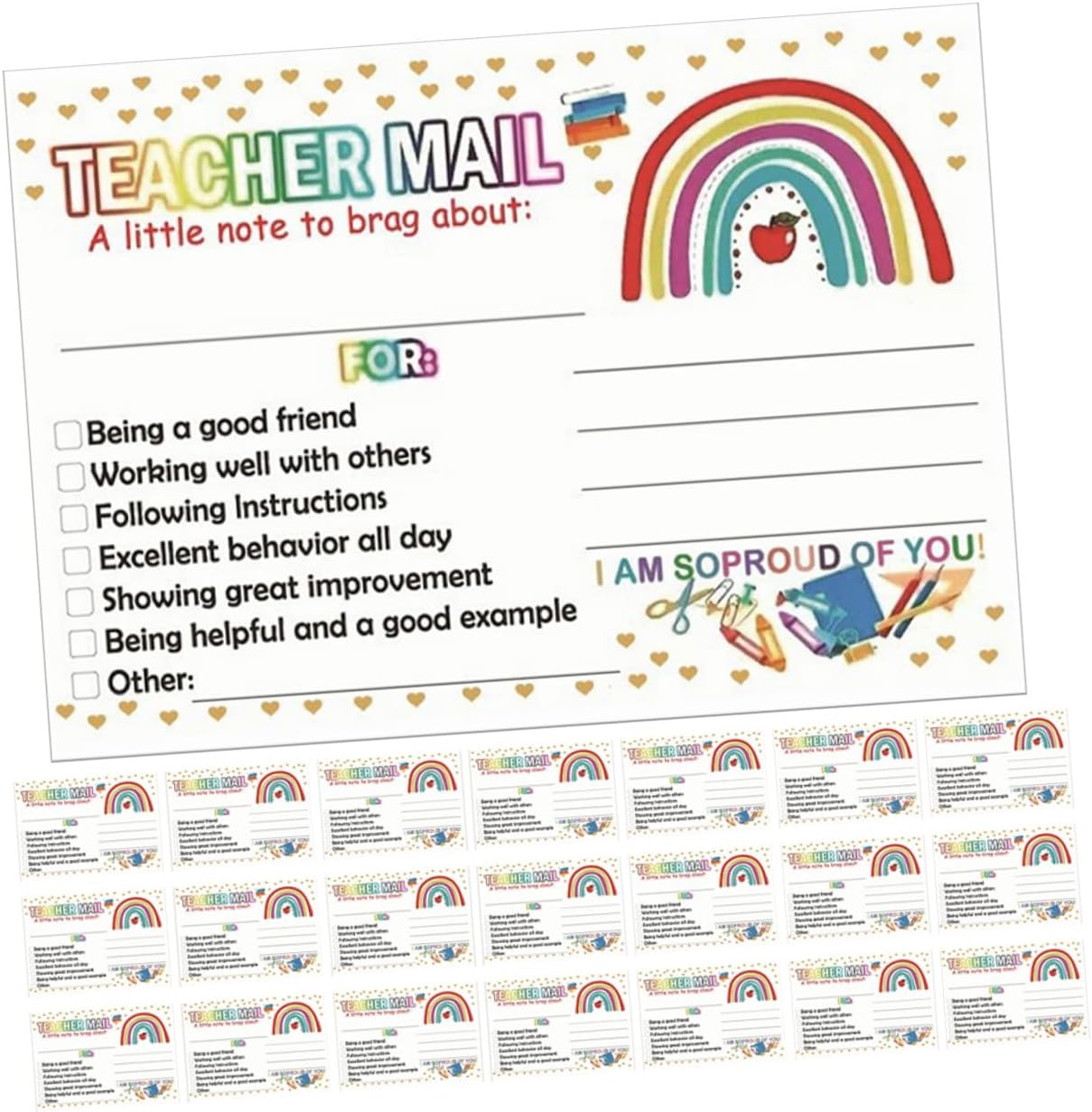 Teacher Mail Cards Postcards 100pcs Classroom Motivational Behavior Notes for Kindergarten Preschool Students Awards and Incentives Supplies