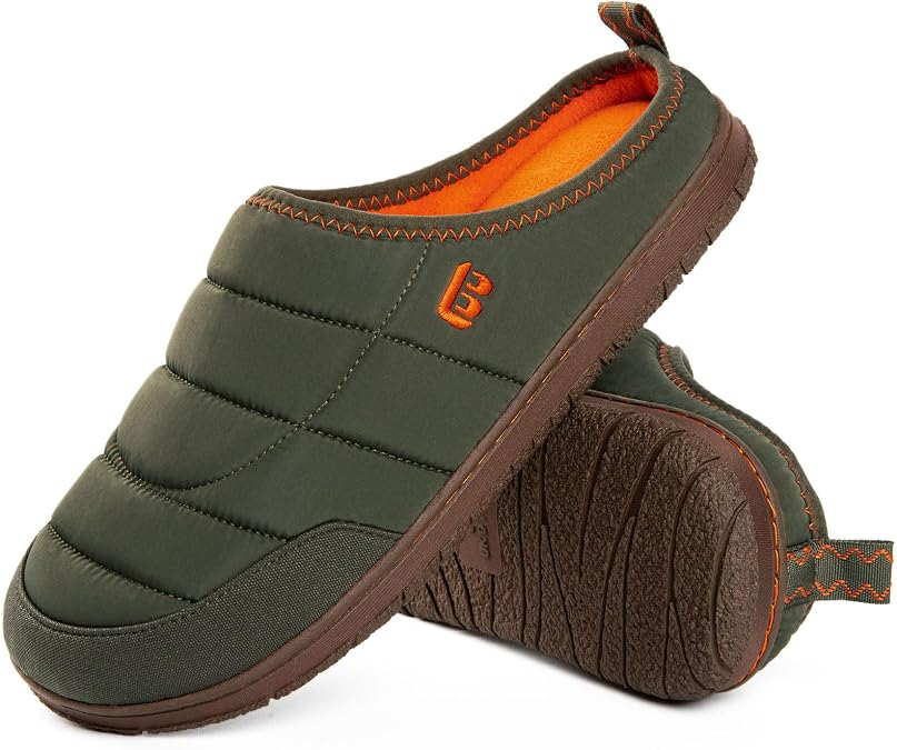 LongBay Mens Slip on Slippers Two-Tone Memory Foam House Shoes Outdoor Gift | Sturdy Nylon Upper, Soft Plush Lining, High-Resilience Memory Foam, Non Slip Rubber Sole, Cozy Shoes for Garden Camping
