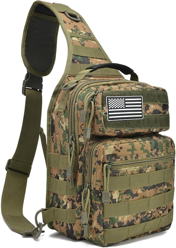 Tactical Sling Bag for Men, Shoulder Bag Backpack Small Molle Assault Range Bags Chest Pack Day Pack Diaper Bag (Digital Camo)