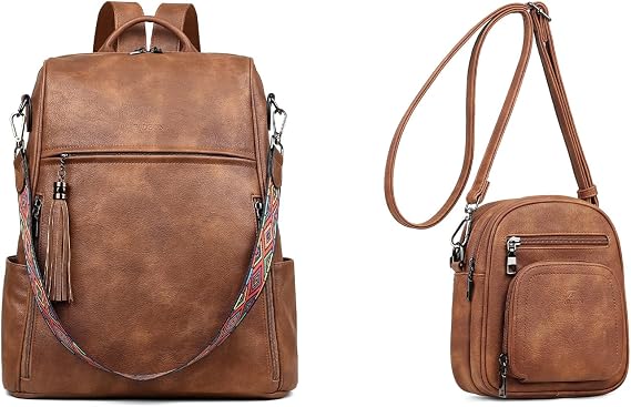 Leather Laptop Backpack for Women & Crossbody Bag Brown Collection
