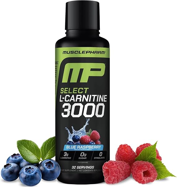 Muscle Pharm L-Carnitine 3000, The Ultimate Liquid L-Carnitine Supplement for High-Performance, Supports Metabolism, Hydration & Energy, Zero Sugar, Low Calories, Blue Raspberry Flavor, 32 Servings