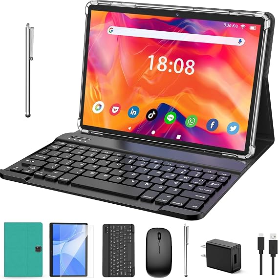 RliyOliy Tablet with Keyboard, 2 in 1 Tablet, 6GB+128GB, 1TB Expand, Android 13 Tablet, 10 inch Tablet with Case, Mouse, Stylus, 8000mAh Battery, 2.4G/5G WiFi, GPS, Certified Tablet PC, Green