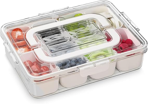 Portable Divided Serving Tray Snackle Box Container with Lid & Handle