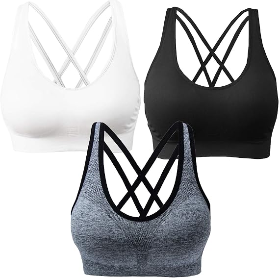 AKAMC Women's Cross Back Sport Bras,Adjustable Straps Padded Criss Cross Cropped Bras for Yoga Workout Fitness