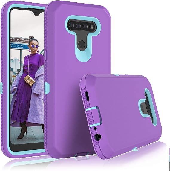 for LG K51 Case, LG Reflect Case, Heavy Duty Shockproof Armor Rugged Rubber Bumper Hard Plastic Cover Dual Layer Hybrid Protective Defender Phone Case for LG K51/Q51/Reflect,Mint-Purple