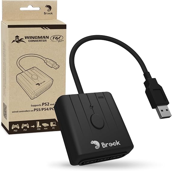 Brook Wingman FGC Retro PS1 & PS2 Controller for PS5, PS4, PC Turbo, Remap, Macro X-Input Compatible with Dance Mats, Arcade Sticks, Rhythm Game Controllers