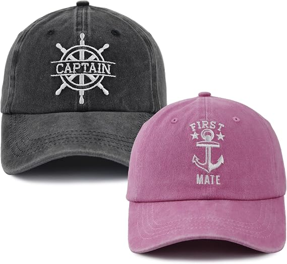 2 Pcs Captain and First Mate Hat for Men Women, Adjustable Embroidered Cotton Matching Boating Baseball Cap