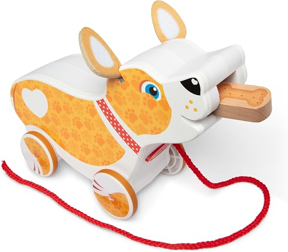 Melissa & Doug Feed, Walk & Poo Pup Wooden Preschool Pull Toy Play Set Ages 3+ FSC Certified