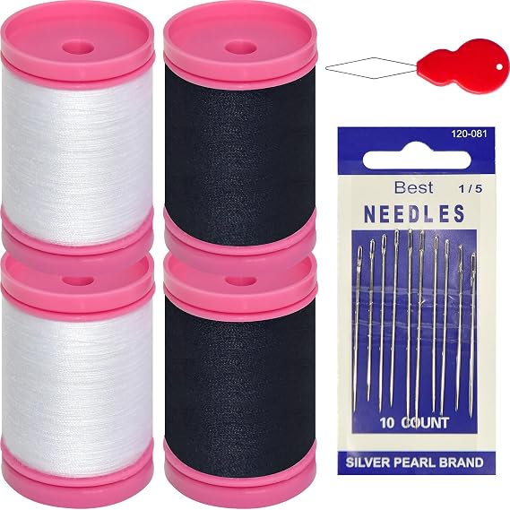 All Purpose Sewing Thread-4 Spools of Hand Polyester Sewing Thread for Hand and Machine Sewing(whitebalck