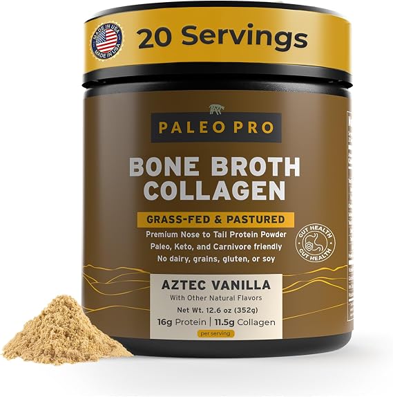 Grass Fed Bone Broth Collagen Powder with Turmeric, 11.5G Collagen Vanilla