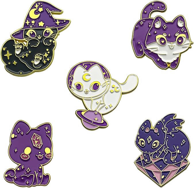 5 Pieces Cat Enamel Pins Set Cute Animal Enamel Lapel Pins for Backpacks Jackets Hats Bags Novel Pins Badge Gifts Jewelry