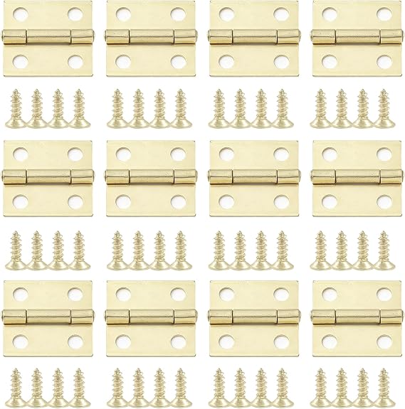 12 Pcs Small Hinges for Wooden Boxes,Durable Brass Hinges for Wood,Folding Door Hinge,Stainless Steel Gold Cabinet Hinge with Mounting Screws,for Wooden Box/Windows/Jewelry Box/Cabinet/Furniture