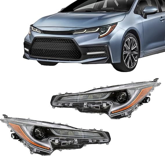 Headlight Assembly Headlamp Replacement Pair Black Housing W/o Bulb For 2020 2021 2022 Toyota Corolla L LE SE XLE XSE Front Left & Right LED Projector Headlight Not For LED DRL