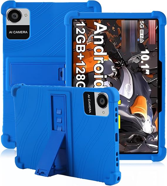 Case for Crelander W30 PRO 10.1 Inch Tablet,daunke Soft Silicone Cover,with Folding Stand,Lightweight Shockproof,Anti-Scratch,All-Around Protection,Blue