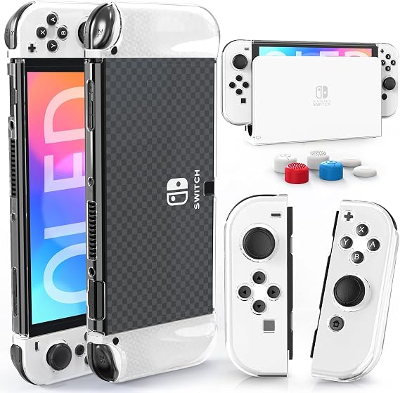 HEYSTOP Switch OLED Case for Nintendo Switch OLED Model, Dockable Cover Hard PC Protector Case for Switch OLED Grips for Switch OLED Console and Accessories with Thumb Stick Caps