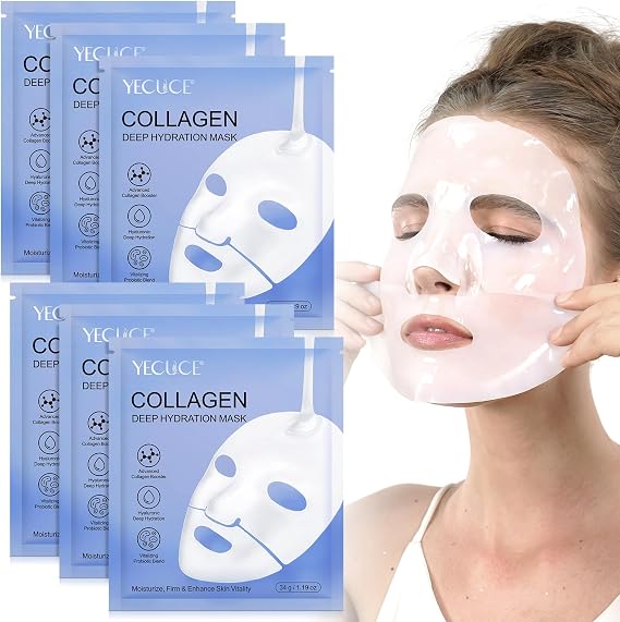 6pcs Collagen Face Mask for Dry and Dehydrated Skin