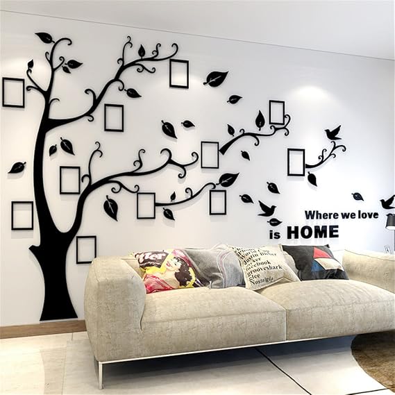 Árbol Pegatinas de Pared - 3D Árbol Familia Marco de Fotos DIY Murales Stickers Decoración para Salón, Dormitorio, Oficina, Habitación (Negro Derecha,M:150 * 210cm)
