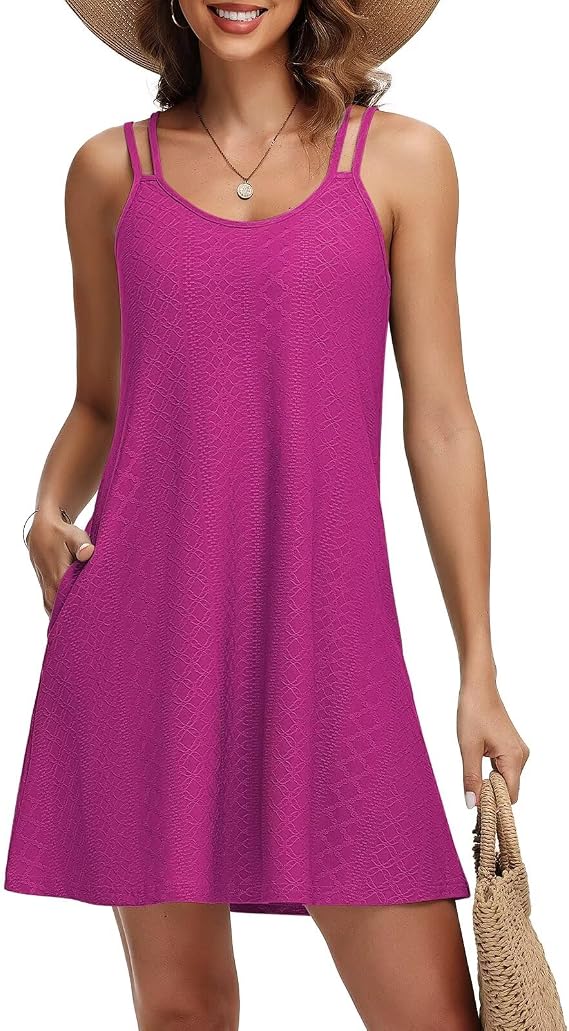 Tanmolo Damen Sommer Kleid Spaghettiträger Kurz Strandkleid Freizeitkleid
